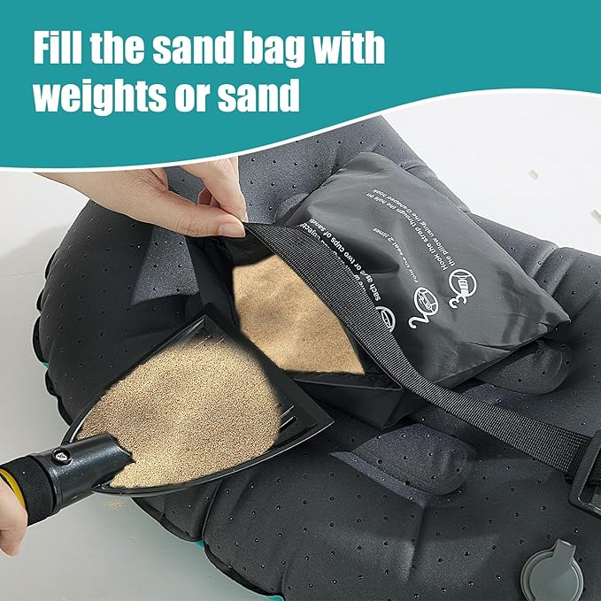 HOMBYS Beach Pillow Inflatable Camping Pillow Pool Pillow-Won’t Blow Away on Windy Beaches, Soft & Durable, Foldable and Portable, with Straps and Sandbag.(Blue, 17"x12.6"x4.7")