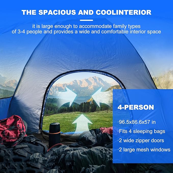 3-in-1 Instant Pop Up Tents for Camping, 2/4/6 Person Camping Tent,60s Automatic Quick Easy Setup Tent, Waterproof Stand Up Family Tents for Camping,Outdoor, Hiking,Beach
