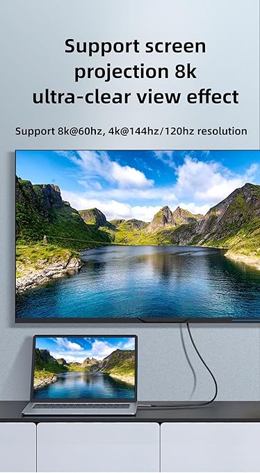 16.4ft/5m Full Function USB C Fiber Optic Cable, 10Gbps PD 60W Charging USB 3.2 C, Support 2-Lane DP1.4 and 8K 4K@60Hz Audio Video Output for VR, TV, Laptop