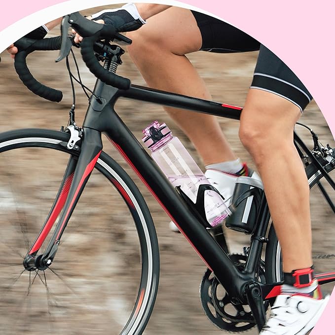 OLDLEY 32 oz Water Bottle, Motivational Water Bottle with Time Marker, Sports Water Bottle With Strap, Leakproof & BPA Free Large Water Bottles for School, Gym, Travel, Tritan, Transparent Pink