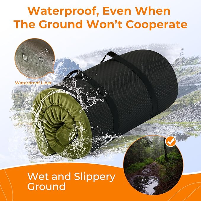 BDEUS Memory Foam Camping Mattress Pad 3inch Waterproof Roll Up Bed Sleeping Mat for Adults Portable Roll Up Mattress for Travel Guest Floor Bed Cot Mattress for Car, Tent