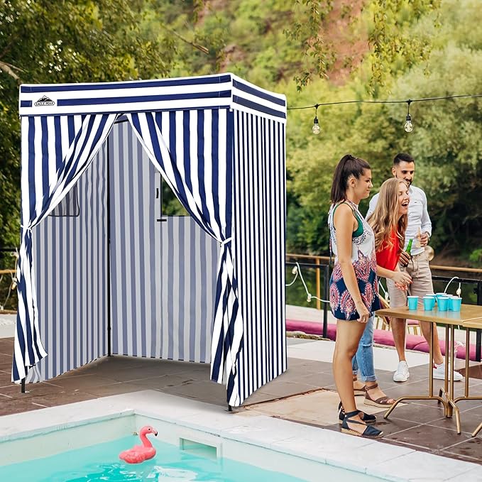 EAGLE PEAK Flex Compact 5x5 Pop-up Canopy Changing Room, Portable Privacy Dressing Room for Indoor Fashion Photoshoots, Camping, or Pool, White/Blue