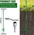 Lasnten 6 Pcs 30 Inch Heavy Duty Ground Anchor Spiral Blade Earth Anchor Kit Metal Anchor Hook Beach Sand Stakes Camping for Securing Animals, Shelters, Tents, Canopies (Green)