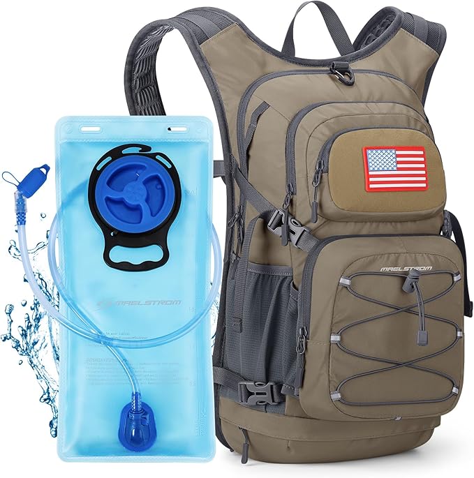 Maelstrom Hydration Hiking Backpack with 2L/3L Water Bladder, High Flow Bite Valve Camping Daypack Lightweight