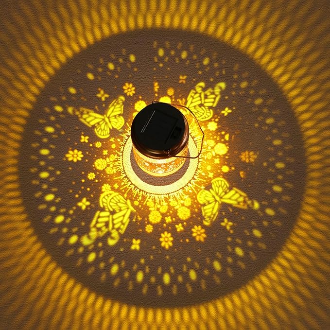 2 Pack Butterfly Solar Lanterns Outdoor Waterproof Solar Garden Decor, Birthday Gifts for Women Mom Grandma, Metal Hanging Lights with Shepherd Hook for Outside Yard Patio Pathway Backyard Porch