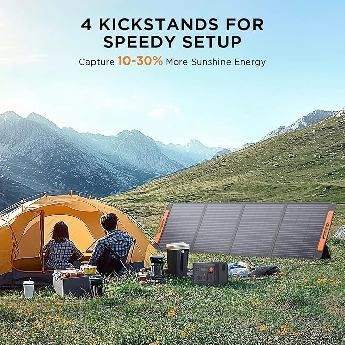 Upgraded 200 Watt Portable Solar Panel with Solar Angle Guide,20V Foldable Solar Charger for Power Station,23.5% High Efficiency IP67 Waterproof 4 Adjustable Kickstands for Camping RV Hurricane