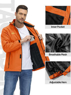 TACVASEN Men's Rain Jacket Lightweight Windbreaker with Hooded Water Resistant Outdoor Raincoat for Hiking Travel Camping