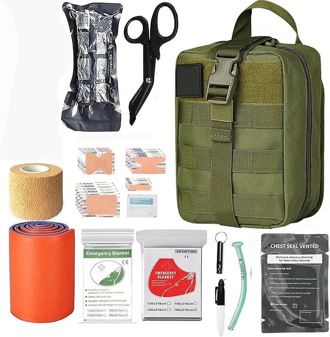 Tactical Emergency First Aid Kit: MOLLE Admin Pouch IFAK - Wound Dressing Blood Control EMT Survival Trauma Kit 6" Bandage- Camp Travel Car Medic Kit