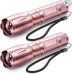 LETMY Tactical Flashlight S2000-2 Pack Bright Military Grade LED Flashlights High Lumens - Portable Handheld Flash Light, 5 Modes Zoomable Waterproof Flashlights for Home Emergency Camping- Pink