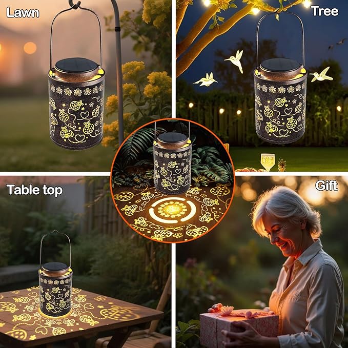 Upgraded Ladybug Solar Lights for Outside Garden Decor, Waterproof Hanging Metal Lanterns Outdoor Solar Lights for Yard, Patio, Porch, Fence - Birthday Gifts for Women, Mom, Grandma