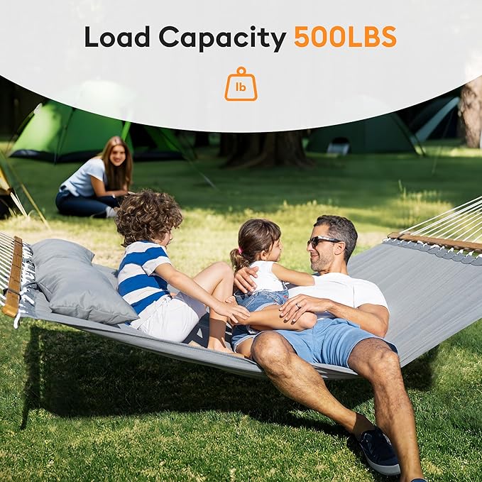 Double Hammock with Spreader Bar,Soft Pillow,Max Load 500lbs,Portable Hammock for Outdoor,Camping,and Backyard,Dark Gray