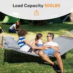 Double Hammock with Spreader Bar,Soft Pillow,Max Load 500lbs,Portable Hammock for Outdoor,Camping,and Backyard,Dark Gray