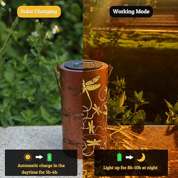 Dragonfly Solar Lanterns Outdoor Waterproof, Birthday Gifts for Women Mom Grandma, Hanging Solar Lights for Yard, Patio, Porch, Garden Decor, Christmas Gifts for Her/Him