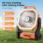 Odoland Rechargeable Camping Fan, 20000mAh Battery Fans with LED Lantern for Tent Car Beach Storm, Portable Ventilador Recargable Light Desk Fan for Picnic Power Outage Hurricane, Orange