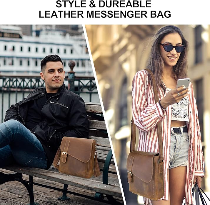 Augus Men's Leather Messenger Bag Shoulder Crossbody Backpack Bags Purse for Women Vintage Anti-Theft Waterproof Casual