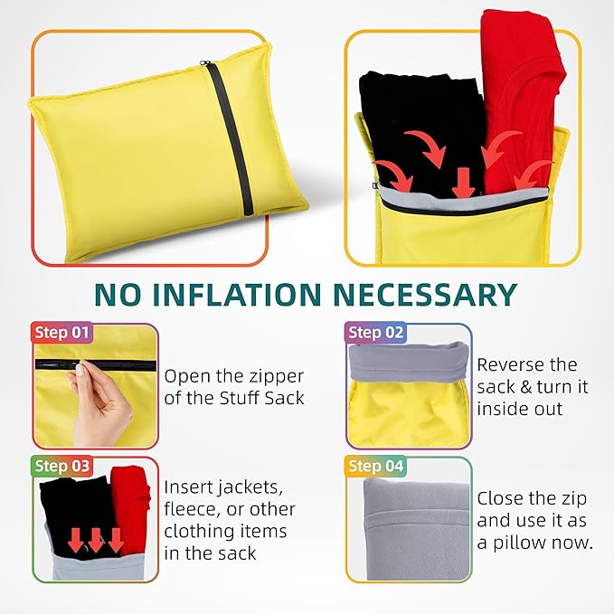 Stuffable Camping Pillow Stuff Sack (Small, Yellow, 2-Pack) - 10 x 14 - for Hiking, Backpacking and Travel Bring Your Own Stuffing