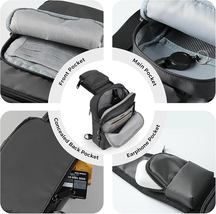 VADOO Sling Bag, Crossbody Bag with Zipper Lock, RFID Blocking & Water Resistant for Men and Women