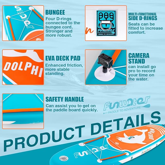 FunWater Inflatable Stand Up Paddle Board with Premium SUP Paddleboard Accessories, Anti-Slip EVA Deck, 11'/10'6'' Paddle Boards for Adults & Youth of All Skill Levels