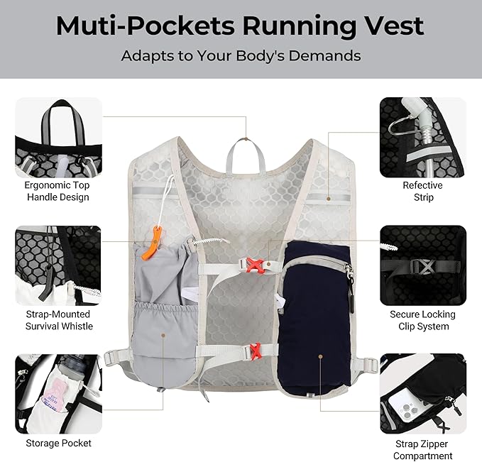 Hydration Running Vest with 1.5L Water Bladder for Hiking Backpack, Reflective Safety Vest for Men & Women, Lightweight Adjustable Marathon Gear for Trail Running