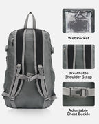 WATERFLY Lightweight Packable Hiking Backpack: 30L Foldable Travel Daypack Ultralight Camping Day Pack for Woman Man Grey