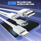 Car Carplay Cable for iPhone 17 16 15, 2-Pack [6FT+10FT] 60W USB C to USB C Cable And 2-Pack [6FT+10FT] USB A to USB C Cable for iPhone 17 16 15，for Galaxy S25 S24, for iPad, for MacBook and More