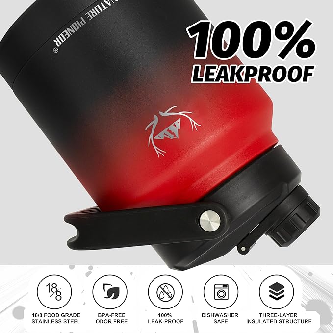 NATURE PIONEOR Insulated Water Bottles with Strap Pouch - 84 oz Stainless Steel Vacuum Bottle with Holder/Carrier/Sleeve - 18/8 Food Grade 84oz Water Jug