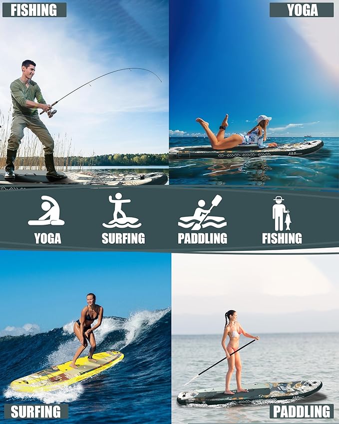 ABBOARD Inflatable Stand Up Paddle Boards - Extra Wide Fishing Paddleboard,Cool Design,Ultra Stable Standup SUP,5 Handles,15 D-Rings, Camera Mount,10L Dry Bag,100L Backpack, Youth/Adults