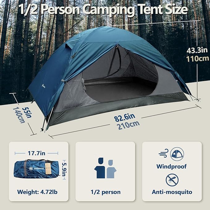 Backpacking Tent for Camping 2 Person Hiking Ultralight Tent for Waterproof Windproof Outdoor Two Doors Tents Easy Quick Setup Lightweight Instant Tents (Blue, 2 Person)