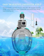Greatever G2 Full Face Snorkel Mask with Latest Dry Top System,Foldable 180 Degree Panoramic View Snorkeling Mask with Camera Mount,Safe Breathing,Anti-Leak&Anti-Fog