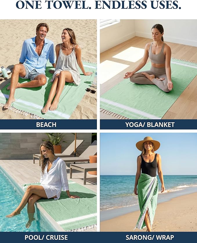 LANE LINEN Beach Towel - Pool Towels Oversized, Pre-Washed Extra Large Beach Towels, Sandless Beach Towel, Quick Dry Travel Towel, Large Pool Towel, 39"x71" - Jade Green