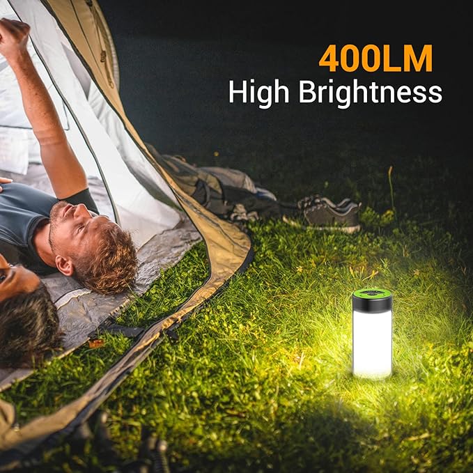 LED Camping Lantern, CT CAPETRONIX Rechargeable Camping Lights with 400LM 5 Light Modes, Water-Resistant Lanterns for Power Outage Hurricane Emergency Camping (2 Pack, Black & Green)