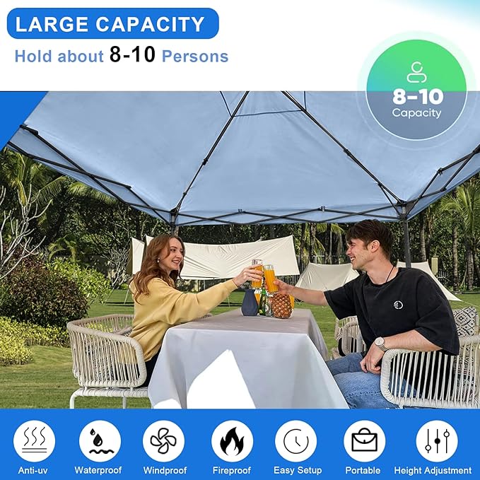 KAMPKEEPER 10x10 Pop Up Canopy Tent with 2 Sidewalls, Beach Tent - Easy Outdoor Sun Shade for Events, Parties, Camping - Gazebo with 4 Weight Bags & Carry Bag.（Blue）