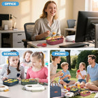 Lunch Bento Box Set - 3 Compartment Containers for Kids and Adults,lunch box for women with Thermo Lunch Bag, Leak-Proof and BPA-Free - Built-in Utensil Set,Sauce - Dishwasher Safe-Blue