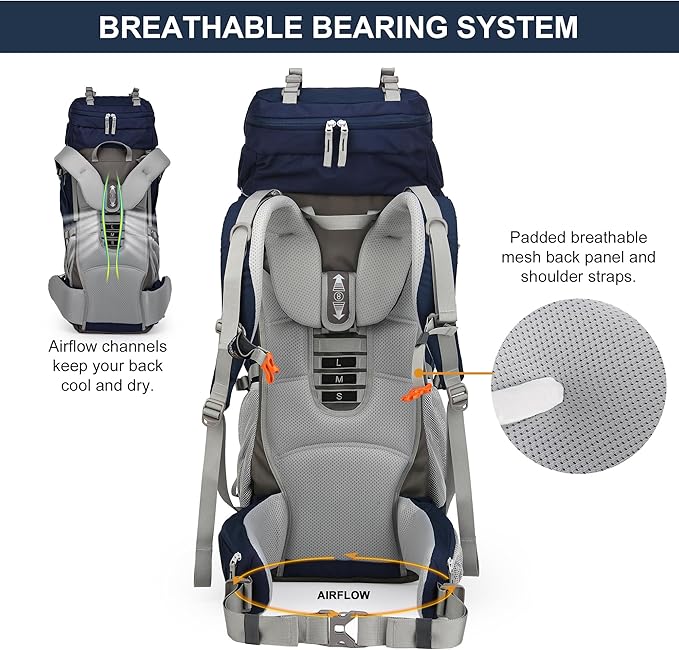 MOUNTAINTOP 70L Internal Frame Backpack Camping Backpacking Hiking Backpack for Men Women with Rain Cover