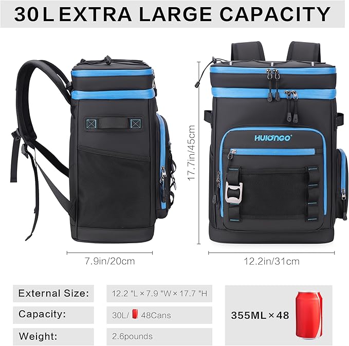 Large Waterproof Insulated Cooler Backpack for Men & Women, Leak Proof Cooler Backpack for Camping, Beach, Fishing, Picnic, Travel, Outdoor, 30L, 48Cans