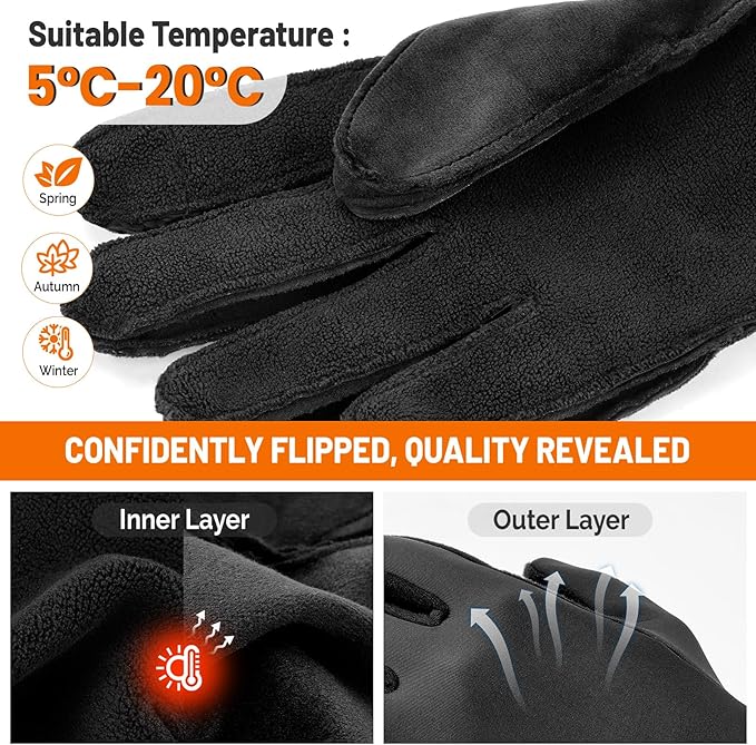 Winter Gloves Men Women Windproof Touchscreen Gloves with Liner Thermal,Running Gloves for Cycling Driving Daily Work