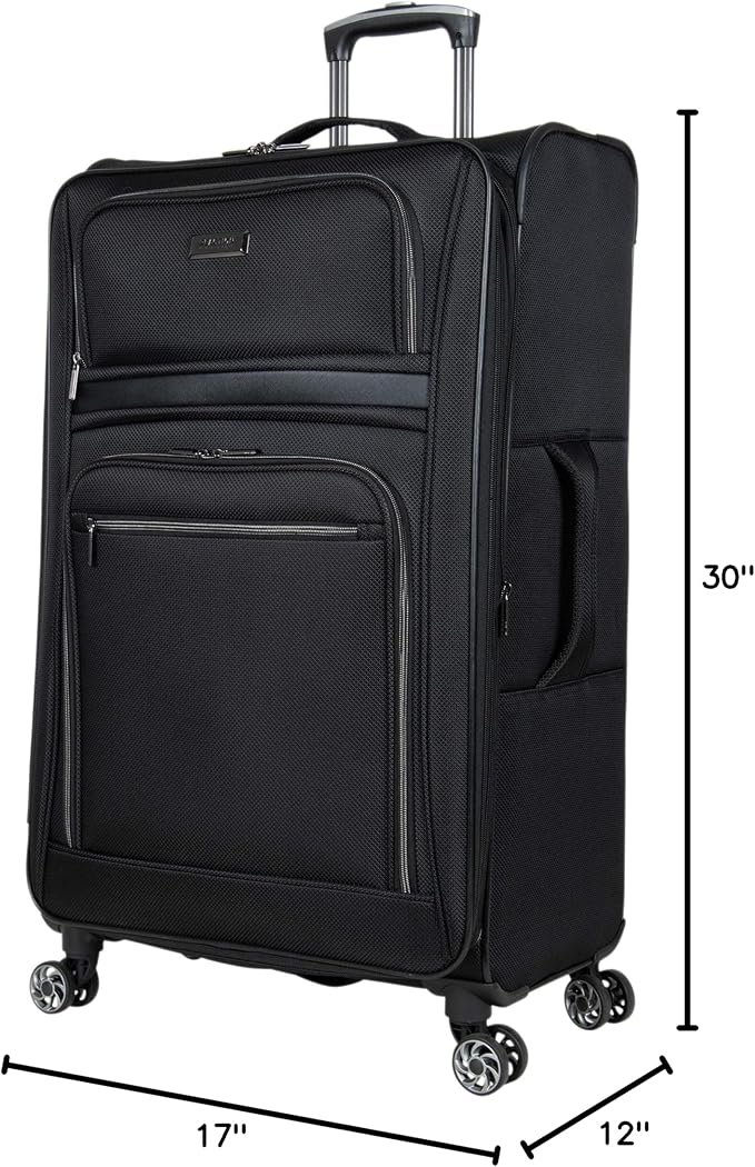Kenneth Cole REACTION Rugged Roamer Lightweight Softside Expandable 8-Wheel Spinner Luggage, Black, 2-Piece (20” Carry-On/28” Check Size)