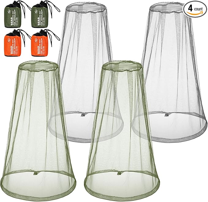HESTYA 4 Pack Mosquito Bug Net Mesh for Head Mosquito Head Net Face Neck Fly Netting Hood from Insect Bugs Gnats for Outdoor