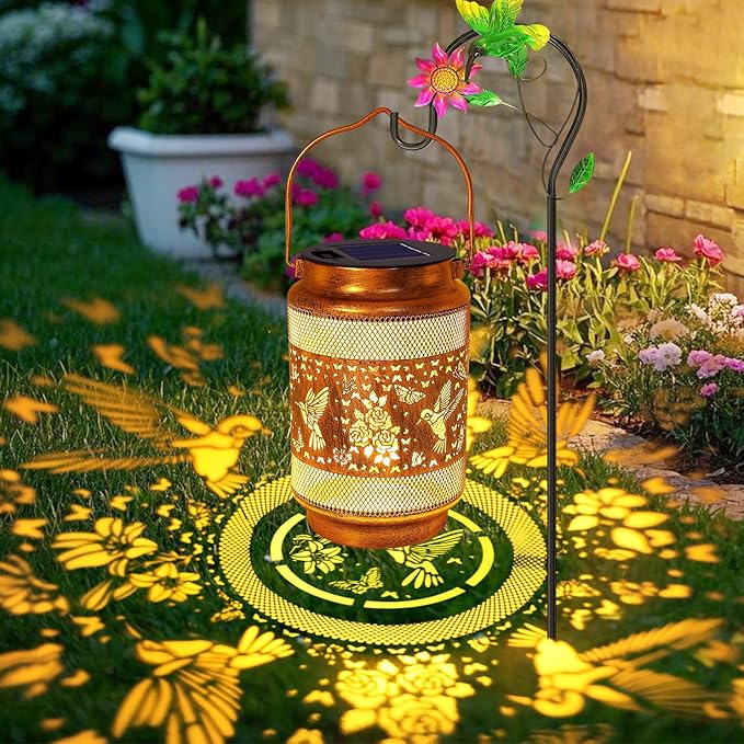 Hummingbird Solar Lanterns Outdoor Waterproof with Shepherd Hook, Birthday Mothers Day Gifts for Women Mom Grandma, Metal Solar Hanging Lights Garden Decor for Outside Yard Patio Pathway Porch