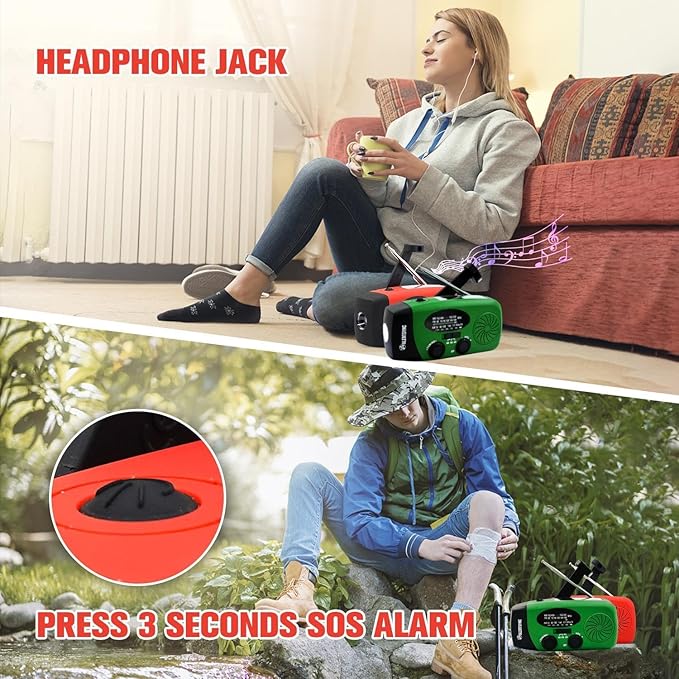 5000mAh Emergency Crank Weather Radio, iRonsnow NOAA/FM/AM Solar Radios, Portable Survival Radio with SOS, Earphone Jack, 1W 4 Modes LED Flashlight, Cell Phone Charger for Camping Hiking