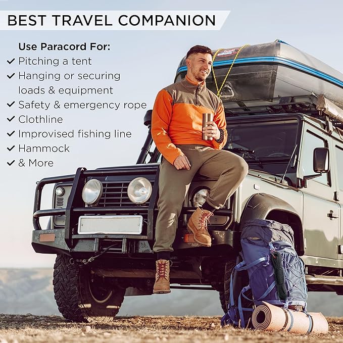 TECEUM 5/32" Paracord Rope 1000 – 1000ft / 200ft / 100ft / 50ft – Tactical Parachute Cord 4mm – 45+ Colors – Nylon String for Survival & Camping Gear – Stripe Cord for Survival – Utility Rope