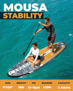 MOUSA 10‘8/11'×35" Extra Wide Inflatable Stand Up Paddle Board, Stable Paddleboard SUP for 2 People/Family, Anti-Slip Full EVA Deck, 3 Handles, 100L Backpack, All-Round Sup Board, Big Fin