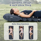Sleeping Pad for Camping - 4” Thick Inflatable Camping Mat with Built-in Pump & Pillow, Ultralight Self Inflating Camping pad, Backpacking Sleeping Mat for Hiking, Tent, Traveling