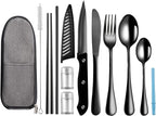 Travel Utensils with Case,Reusable Utensils,Portable Travel Camping Cutlery Set,Stainless Steel Flatware Set,Lunch Boxes Workplace Camping School Picnic (Black)