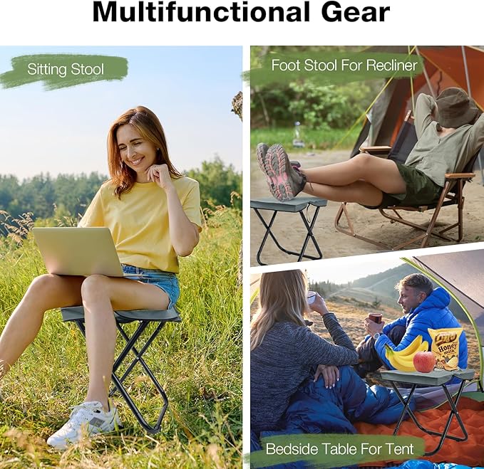 16" Foldable Portable Camping Stool Heavy Duty 350lbs for Adults Hiking, Lightweight Travel Stool with Carry Bag, Gray