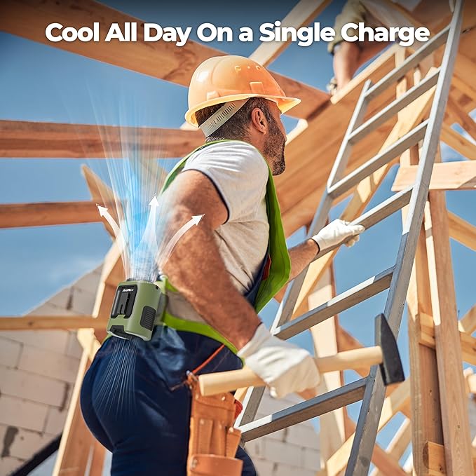 Portable Waist Fan, 4 Speeds 13000RPM Strong Airflow, Clip On Belt & Rechargeable, Battery Operated 24Hrs, Power Bank, Hands-Free Personal Shirt Fan for Outdoor Jobsite Camping Travel