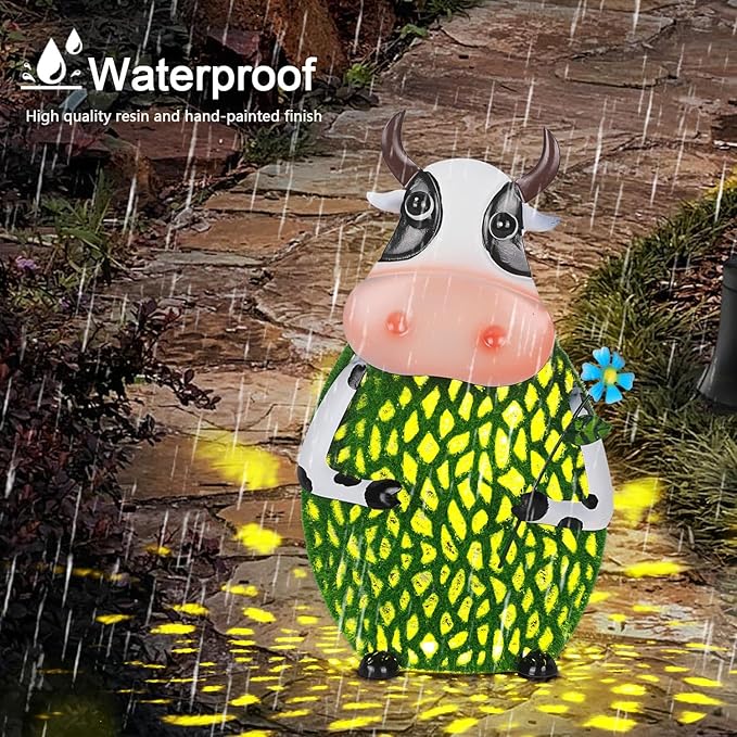 Cow Lanterns Decorative Outdoor with Hook and LED Light Solar Hanging Lights Outdoor Waterproof Unique Gift for Farmhouse