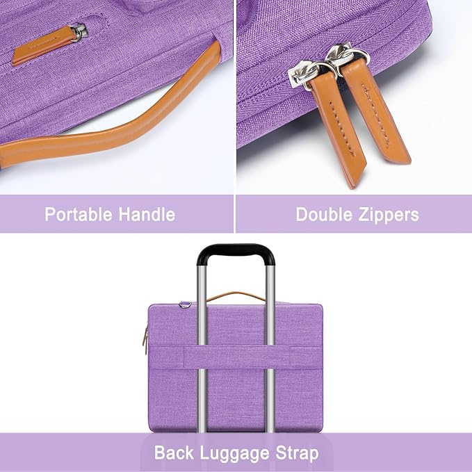 MOSISO 360 Protective Laptop Shoulder Bag,13-13.3 inch Computer Bag Compatible with MacBook Pro 14, HP, Dell, Lenovo, Asus Notebook,Side Open Messenger Bag with 4 Zipper Pockets&Handle, Lilac
