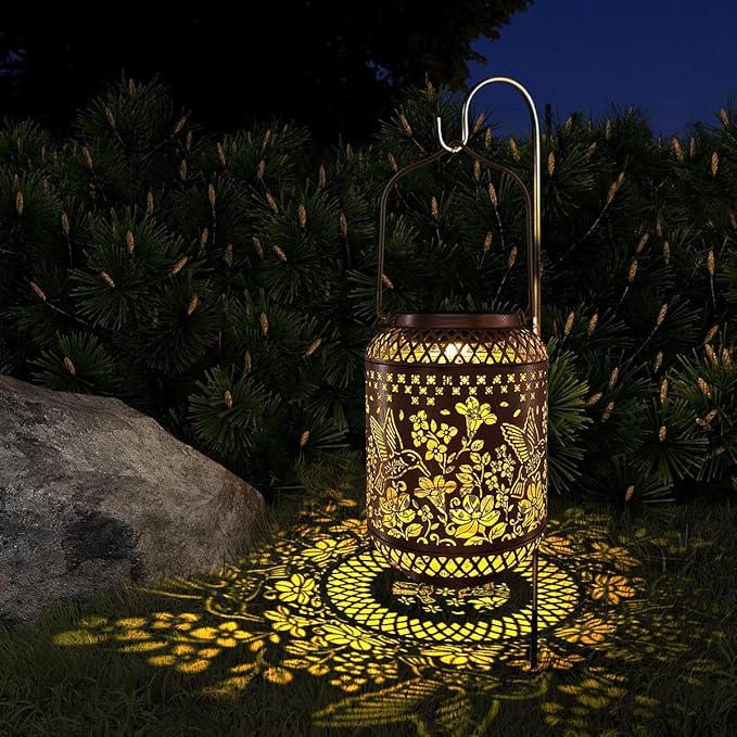 Hummingbird Solar Lanterns Outdoor Waterproof Garden Decor Women Birthday Gifts for Mom Grandma Sister Metal Hanging Solar Lights for Yard Patio Backyard Lawn Porch Decorations