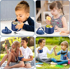 14oz Insulated Vacuum Food Jar with Buckle Lid,Soup Thermo for Hot Food Kids,Wide Mouth Leakproof Stainless Steel Lunch Container with Spoon-Blue